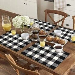 KIMODE Cotton Buffalo Plaid Placemats Set Of 4, 13" X 19" Farmhouse Black/White Hand-Woven Checkered Heat Resistant Kitchen Table Mats, Dinning Table Linen Machine Washable Minimalist Home Decorative -Wilton Shop 51T42l0nUsL. AC