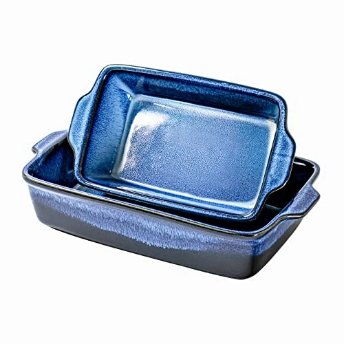 Casserole Baking Dish Set - Ceramic Lasagna Loaf Pans, Oven Safe Rectangular Bakerware Set With Handle For Kitchen Cooking, Bread, Brownies, Banquet And Dinner 11 X 7'' - 2 Piece, Blue 3 Casserole Baking Dish Set - Ceramic Lasagna Loaf Pans, Oven Safe Rectangular Bakerware Set With Handle For Kitchen Cooking, Bread, Brownies, Banquet And Dinner 11 X 7'' - 2 Piece, Blue