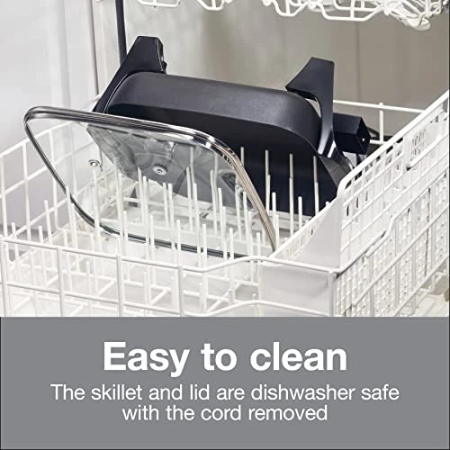 Electric Skillet With Lid, 116 Sq. In. Nonstick Cooking Surface For Frying, Sauteing, Simmering And Braising, Adjustable Temp 200° To 400° F, Black (38526PS) 4 Electric Skillet With Lid, 116 Sq. In. Nonstick Cooking Surface For Frying, Sauteing, Simmering And Braising, Adjustable Temp 200° To 400° F, Black (38526PS) - Image 2