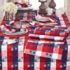 Red White And Blue Checkered With Stars Cotton/Polyester Blend Patriotic Tablecloth, 50"x 70" Rectangular - (1 Piece). -Wilton Shop 51T9dV8GkXL