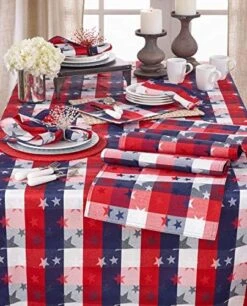 Red White And Blue Checkered With Stars Cotton/Polyester Blend Patriotic Tablecloth, 50"x 70" Rectangular - (1 Piece). -Wilton Shop 51T9dV8GkXL. AC 3