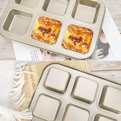 Brownie Pan, 1 Pack 6 Cavity Gold Nonstick Square Mini Brownie Muffin Cake Pan Cheesecake Cupcake Bakeware Carbon Steel Brownie Baking Tray 2x3 Individual Cutter Bakeware For Oven Baking -Wilton Shop 51TBCA2uR2L