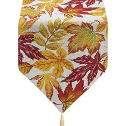 Fall Table Runner Thanksgiving Runners For Tables With Yellow Tassels Harvest Maple Leaf Table Runner For Fall, Autumn And Thanksgiving Table Decorations (70 Inch)