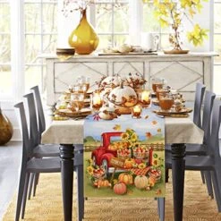 Fall Pumpkin Table Runner, Farm Apple Truck Autumn Thanksgiving Table Runners For Kitchen Dining Coffee Or Indoor And Outdoor Home Parties Decor 13 X 72 Inches SK087 -Wilton Shop 51TJcb7fVOL