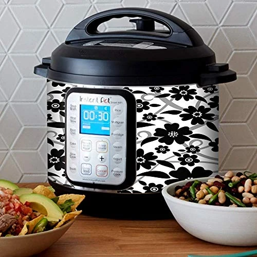 KRAFT'D Wrap For Instant Pot Smart Wifi 6 Quart | Fits InstaPot SmartWifi 6QT | White Black Flowers Floral Print 4 KRAFT'D Wrap For Instant Pot Smart Wifi 6 Quart | Fits InstaPot SmartWifi 6QT | White Black Flowers Floral Print - Image 2
