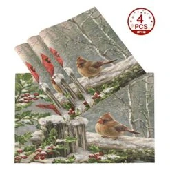 Winter Cardinal Birds Placemats Set Of 6 Holly Berry Snow Table Mats Burlap Placemat Christmas Decorations Washable Non-Slip Heat Resistant Place Mats For Party Kitchen Dining 12 X 18 In -Wilton Shop 51TYykkrKnL