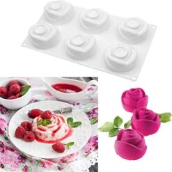 Rose Shape Mold Mousse Cake Molds 3D Rose Silicone Mold For Cake French Cupcake Dessert Homemade Soap Cupcake Pudding Jello Chocolate Fondant Baking Tools（6 Cavity ） -Wilton Shop 51TeCG0nieL