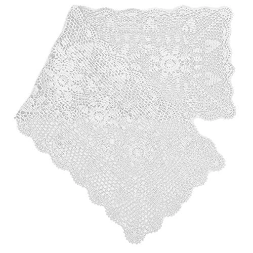White 16X35 Inch Rectangular Handmade Cotton Crochet Lace Table Runner 3 White 16X35 Inch Rectangular Handmade Cotton Crochet Lace Table Runner