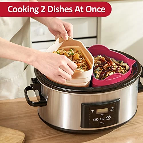 Silicone Slow Cooker Liners Divider, Leakproof Reusable Silicone 6QT Oval Crockpot Divider Insert, Diwasher Safe Cooking Liner For 6 Quart Slow Cooker Kitchen Accessories (Rose & Skin) 6 Silicone Slow Cooker Liners Divider, Leakproof Reusable Silicone 6QT Oval Crockpot Divider Insert, Diwasher Safe Cooking Liner For 6 Quart Slow Cooker Kitchen Accessories (Rose & Skin) - Image 4