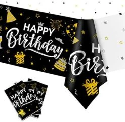 Happy Birthday Decorations, 1pcs Black And Gold Birthday Tablecloth For Men Women, Plastic Disposable Rectangle Table Cover For 90th 80th 70th 60th 50th 40th 30th Birthday Party Decor- 54" X 108" -Wilton Shop 51TiWLxlnjL. AC