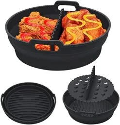 Air Fryer Silicone Liners 8.5Inch For 5qt To 8qt Reusable Air Fryer Liners With Divider Foldable Silicone Air Fryer Basket Round Non-Stick Collapsible Dishwasher Safe Silicone Insert (Black) -Wilton Shop 51Toze8TRnL. AC