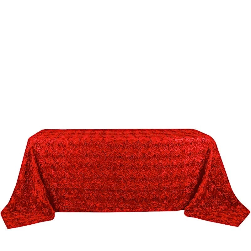90x132 Red Satin Raised Rosettes Rectangle Tablecloth Wedding Party Dining Room Table Linens 5 90x132 Red Satin Raised Rosettes Rectangle Tablecloth Wedding Party Dining Room Table Linens - Image 3