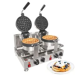 Belgian Waffle Maker | Waffle Iron | 360° Rotating Mechanism | 2 Round-Shape Waffles | Nonstick | 110V (DOUBLE)