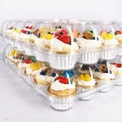 BPA FREE Plastic Disposable Stackable Standard 24 Cupcake Holder Carrier - Clear Tall Dome For Tall Frosting Decoration - Valentine's Day Cupcakes, Travel Holder, Regular Muffins - Set Of 10