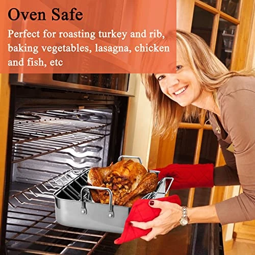 Stainless Steel Roasting Pan With Rack, 16.5 Inch Rectangular Turkey Roaster Lasagna Pan For Roasting Turkey, Chicken, Meat & Vegetables, Non-toxic & Heavy Duty, Easy Clean & Dishwasher Safe 4 Stainless Steel Roasting Pan With Rack, 16.5 Inch Rectangular Turkey Roaster Lasagna Pan For Roasting Turkey, Chicken, Meat & Vegetables, Non-toxic & Heavy Duty, Easy Clean & Dishwasher Safe - Image 2