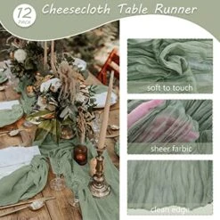 12 Pack 10Ft Cheesecloth Table Runner 35x120 Inch Boho Gauze Table Runner Cheese Cloth Long Table Runner Romantic Table Runner For Wedding Bridal Shower Birthday Party Table Decor (Dusty Sage Green) -Wilton Shop 51UDjYITRTL