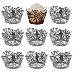 Wilton Shop 31 Halloween Cupcake Wrappers 50 Pack, Gawertoy Spiderweb Cupcake Wrappers Laser Cut Spider Web Cupcake Liners Paper Cupcake Wraps Hollow Out Cupcake Cases Cups For Halloween Party Decoration Supplies