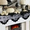 Halloween Fall Thanksgiving Lace Fireplace Mantle Scarf Cover, Cloth Runner Door Window Curtain Kitchen Decorations Gothic Festival Party Decor (Bat, Bat, 20*80")