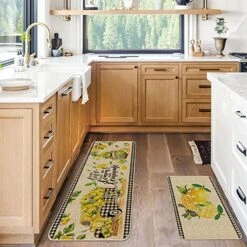 Hexagram Lemon Kitchen Mats Set Of 2, Lemon Kitchen Decor Rugs And Mats Farmhouse Plaid Tree And Truck Mat For Floor,Bathroom, Spring And Summer Lemon Decorations For Home 17x29 Inch-17x47 Inch -Wilton Shop 51UFlQwUOaL