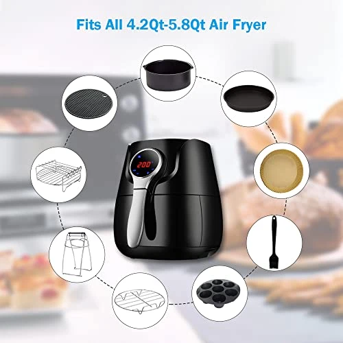 9 Inch Air Fryer Accessories Set Of 9 For 5.8QT Or Larger Deep Air Fryer - Include Air Fryer Liners, 304 Stainless Steel Plate Gripper, Oil Basting Brush, Non-Stick, Dishwasher Safe, XL 6 9 Inch Air Fryer Accessories Set Of 9 For 5.8QT Or Larger Deep Air Fryer - Include Air Fryer Liners, 304 Stainless Steel Plate Gripper, Oil Basting Brush, Non-Stick, Dishwasher Safe, XL - Image 4