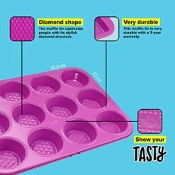 Muffin Tin With Structure, Baking Tray For 12 Muffins, Super Non-Stick Traybake, Coated Cake Tin, Loaf And Muffin Mould, Bakeware, Dimensions: 35.5 X 27 X 3 Cm, Colour: Bright Pink -Wilton Shop 51UPraP471S
