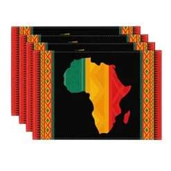 Black Tribal Juneteenth Placemats Set Of 4, 12x18 Inch Kwanzaa Table Mats For Party Kitchen Dining Decoration Decor