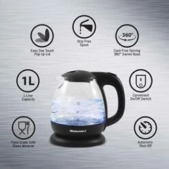 KT1001 Maxi-Matic 1L Glass Electric Tea Kettle Hot Water Heater Boiler BPA-Free With Blue LED Interior Fast Boil And Auto Shut-Off, Black 9 KT1001 Maxi-Matic 1L Glass Electric Tea Kettle Hot Water Heater Boiler BPA-Free With Blue LED Interior Fast Boil And Auto Shut-Off, Black -Wilton Shop 51UgP7ZlIjL