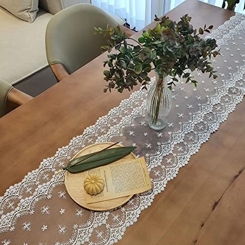 Inicia Table Lace Runner 12×70 Inch Embroidered For Holiday Wedding Picnic Daily Dinner Tables White Decor (Polyester, 12"×70" (31cm×180cm)) 3 Inicia Table Lace Runner 12×70 Inch Embroidered For Holiday Wedding Picnic Daily Dinner Tables White Decor (Polyester, 12"×70" (31cm×180cm))