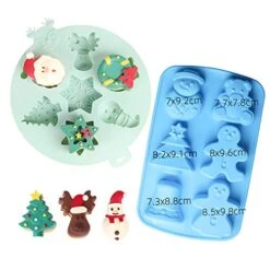 2Pcs Silicone Christmas Molds Christmas Tree,Elk,Bells, Snowman,Santa Claus Baking Mold Set