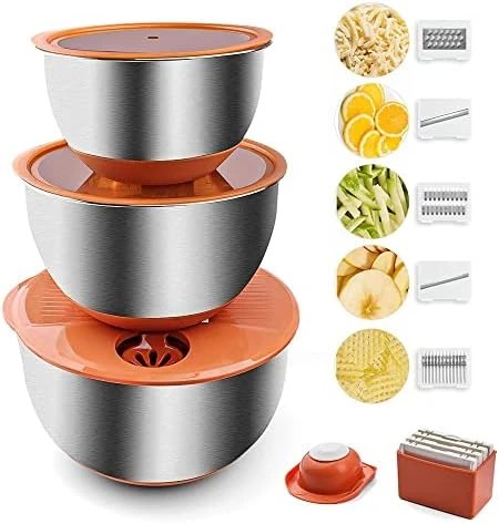 Stainless Mixing Bowls With Slicer, Set Of 3 Steel Bowls With 5 Different Vegetable Slicer, Julienne And Grater, Serving Bowls With Lids For Slicing,Mixing,Cooking,Baking & Food Storage (Green) 8 Stainless Mixing Bowls With Slicer, Set Of 3 Steel Bowls With 5 Different Vegetable Slicer, Julienne And Grater, Serving Bowls With Lids For Slicing,Mixing,Cooking,Baking & Food Storage (Green) - Image 6