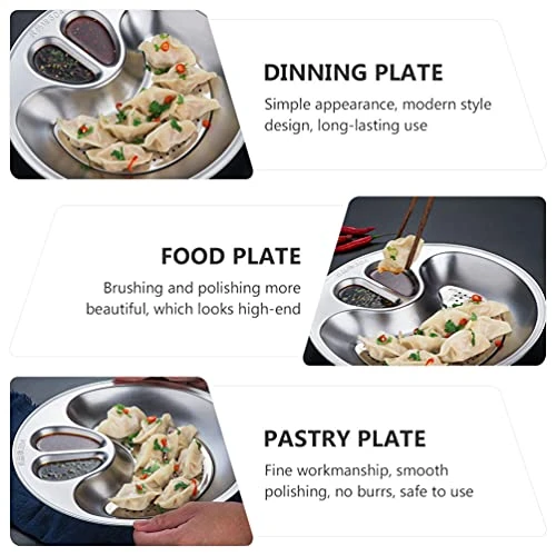 Round Tray Sushi Platter Stainless Steel Dinner Plate With Dipping Saucer Serving Dish Pan Platter Double- Layer Food Draining Tray For Dumplings Sushi Utensil Tray Sink Tray 5 Round Tray Sushi Platter Stainless Steel Dinner Plate With Dipping Saucer Serving Dish Pan Platter Double- Layer Food Draining Tray For Dumplings Sushi Utensil Tray Sink Tray - Image 3