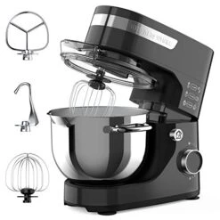 Stand Mixer, Whall 12-Speed Tilt-Head Kitchen Mixer,for Baking Bread,Cakes,Cookie,Pizza,Salad, Electric Food Mixer With Dough Hook/Wire Whip/Beater, Stainless Steel Bowl, (black)