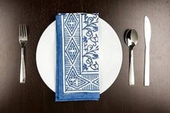 Cloth Napkins, Hand Block Print Floral Linen Dinner Napkins Cloth Washable And Reusable Soft Table Napkins Set Of 4 - 20x20 Inches Blue White Napkins