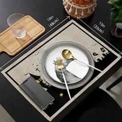 Halloween House Placemat Set Of 6, Haunted House Pumpkins Farmhouse Place Mats Non-Slip Heat-Insulated Witch Castle Table Mats Washable Linen Kitchen Placemats For Dining Table Scary Movie Nights -Wilton Shop 51VUSHbX4PS