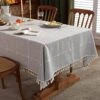 Waterproof Tablecloths For Rectangle Tables 55''x70'' Grey, Rustic Embroidery Plaid Table Cloth With Tassel, Winkle Free Oil Stain Resistant Table Cover For Kitchen Picnic