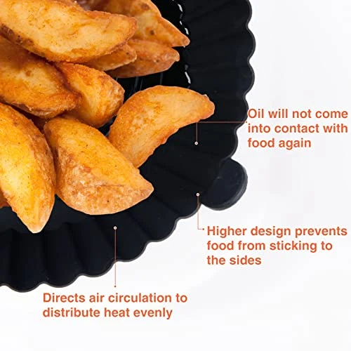 3pcs Silicone Air Fryer Pot With Handles, 7.9in Food Safe Air Fryer Silicone Liners For 3.6 To 6.8QT, No Harsh Cleaning, Reusable Round Air Fryer Baskets Replacement For Parchment Liners 3 3pcs Silicone Air Fryer Pot With Handles, 7.9in Food Safe Air Fryer Silicone Liners For 3.6 To 6.8QT, No Harsh Cleaning, Reusable Round Air Fryer Baskets Replacement For Parchment Liners