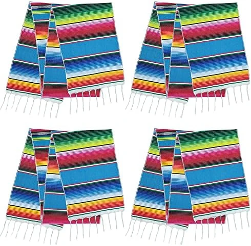 4 Pcs Blue Mexican Table Runner Cotton Mexican Serape Table Runner For Mexican Theme Fiesta Party Cinco De Mayo Carnival, Mardi Gras Party Decorations 14×84 Inch 7 4 Pcs Blue Mexican Table Runner Cotton Mexican Serape Table Runner For Mexican Theme Fiesta Party Cinco De Mayo Carnival, Mardi Gras Party Decorations 14×84 Inch - Image 5