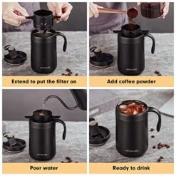 16oz Camping Coffee Maker Pour Over Coffee Maker Set With Stainless Steel Coffee Mug + Collapsible Pour Over Coffee Filter - For Travel Camping Offices Backpacking -Wilton Shop 51W5Pa951FL