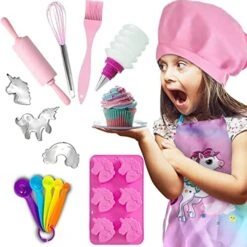 Sophia's Kitchen Kids Baking Set -30- Pcs Unicorn Kids Baking Set With Real Baking Tools, Baking For Kids, Cookie Cutters, Kids Chef Hat & Apron, Muffin Liners -Fun Kids Baking Sets For Girls