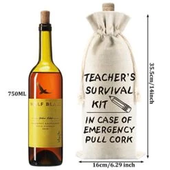 2 Pieces Christmas Teacher's Survival Kit Wine Bags Present For Teacher For Coworkers Teacher Appreciation Canvas Wine Bottle Bags With Drawstrings For Graduation Party -Wilton Shop 51W8wwzP6nL