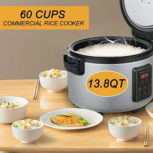 13L Commercial Large Rice Cooker & Food Warmer | 13.8QT/60 Cups Cooked Rice | 1350W Multi-function Electric Sushi Rice Cooker | LED Display | Timer Setting | Samrt Preset From 30 Min-24 Hrs 5 13L Commercial Large Rice Cooker & Food Warmer | 13.8QT/60 Cups Cooked Rice | 1350W Multi-function Electric Sushi Rice Cooker | LED Display | Timer Setting | Samrt Preset From 30 Min-24 Hrs - Image 3