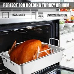Roasting Pan, Stainless Steel Large Turkey Roaster Pan With V Rack & Cooling Rack, Beer Can Chicken Holder & Meat Claws For Shredding & Silicone Brush, Healthy & Dishwasher Safe - 7 Pcs -Wilton Shop 51WJFqE5b9L