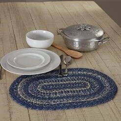 Farmhouse Great Falls Blue Table Placemat, Blue White, Jute Blend, Oval, 12x18 Inches -Wilton Shop 51WPiKidbS. AC
