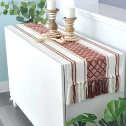 Dining Table Runner With Tassels 14 X 90 Inches, Blue & Cream | Woven Washable Console Table Runner/Dresser Scarf, Farmhouse Long Bohemian Table Top Decorations With Fringe For Holiday Party -Wilton Shop 51WYaT9nIpL. AC