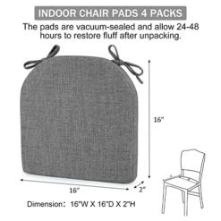 Indoor Chair Cushions For Dining Chairs, Soft And Comfortable Textured Memory Foam Kitchen Chair Pads With Ties And Non-Slip Backing, 16" X 16" X 2", Dark Grey, 4 Pack 22 Indoor Chair Cushions For Dining Chairs, Soft And Comfortable Textured Memory Foam Kitchen Chair Pads With Ties And Non-Slip Backing, 16" X 16" X 2", Dark Grey, 4 Pack -Wilton Shop 51WmbQAFocL