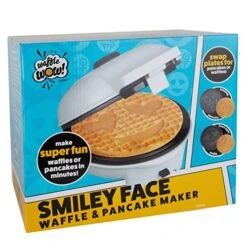 Smiley Face Emoji Waffler & Pancake Maker W 2 Interchangeable, Removable 8" Plates- Adjustable Temperature Control, Nonstick Electric Griddle Iron- Easy Clean, Make Kids Breakfast Fun For Whole Family