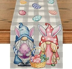 Buffalo Plaid Bunny Gnomes Eggs Easter Table Runner, Spring Summer Seasonal Holiday Kitchen Dining Table Decor For Indoor Outdoor Home Party Decoration 13 X 72 Inch -Wilton Shop 51WqURusydL. AC