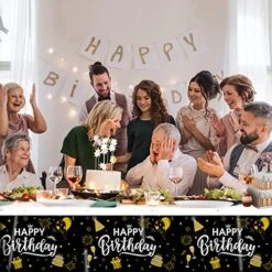 Happy Birthday Decorations, 1pcs Black And Gold Birthday Tablecloth For Men Women, Plastic Disposable Rectangle Table Cover For 90th 80th 70th 60th 50th 40th 30th Birthday Party Decor- 54" X 108" -Wilton Shop 51WtRB9hOcL