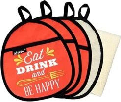 Pot Holders And Kitchen Towel, Heat Resistant Potholder 4 Piece With Microfiber Towel 1 Piece, Funny Baking Theme Hot Pats Festive Gift Oven Mitts For Cooking Baking BBQ (Dull-red, 5) -Wilton Shop 51Wx6M2f9wL. AC