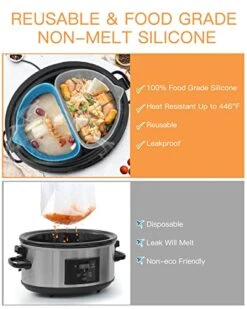 Upgrade Slow Cooker Liners Fit For Crockpot & Hamilton Beach, Reusable Silicone Crock Pot Liner Insert Fits 6-8 Quart Oval Slow Cooker, Leakproof, BPA Free, Handwash, Dishwasher Safe, 2pcs -Wilton Shop 51Wy8tHWJlL